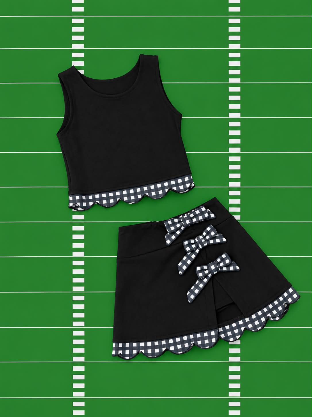 BLACK AND WHITE GINGHAM SCALLOP ATHLETIC SKORT SET (IN STORE) 92826MM
