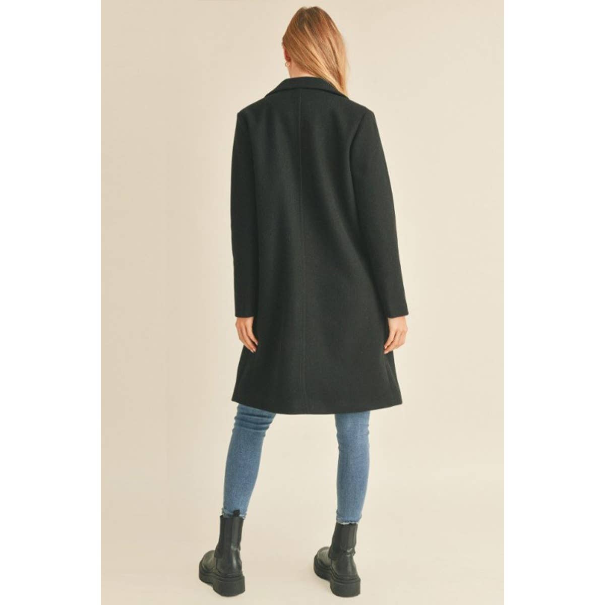 FAUX WOOL SINGLE BREASTED NOTCHED COLLAR LONG COAT GJC757