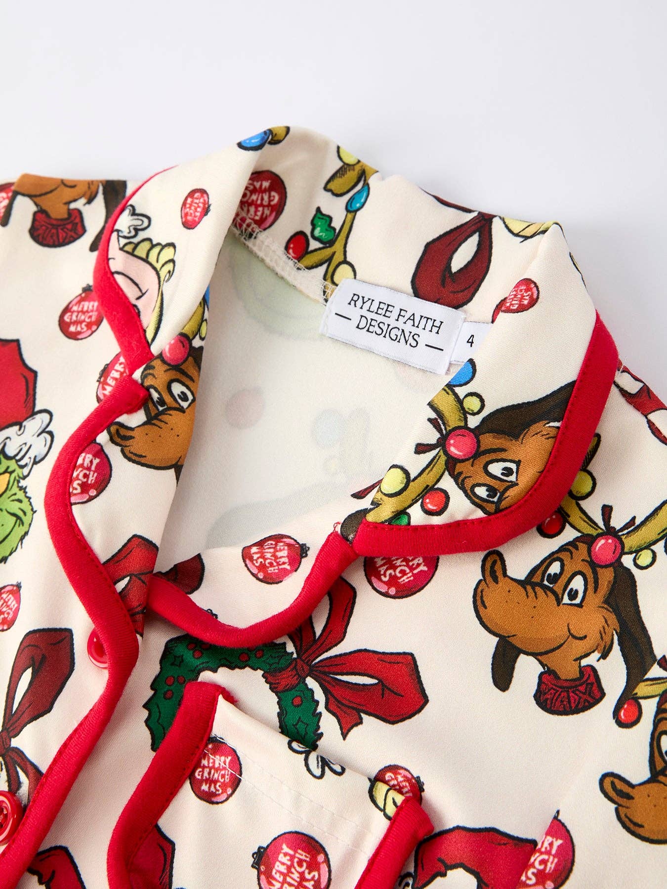 Rylee Faith Designs - Christmas Wreath Character Print Girls Pajama Set- 10.23et