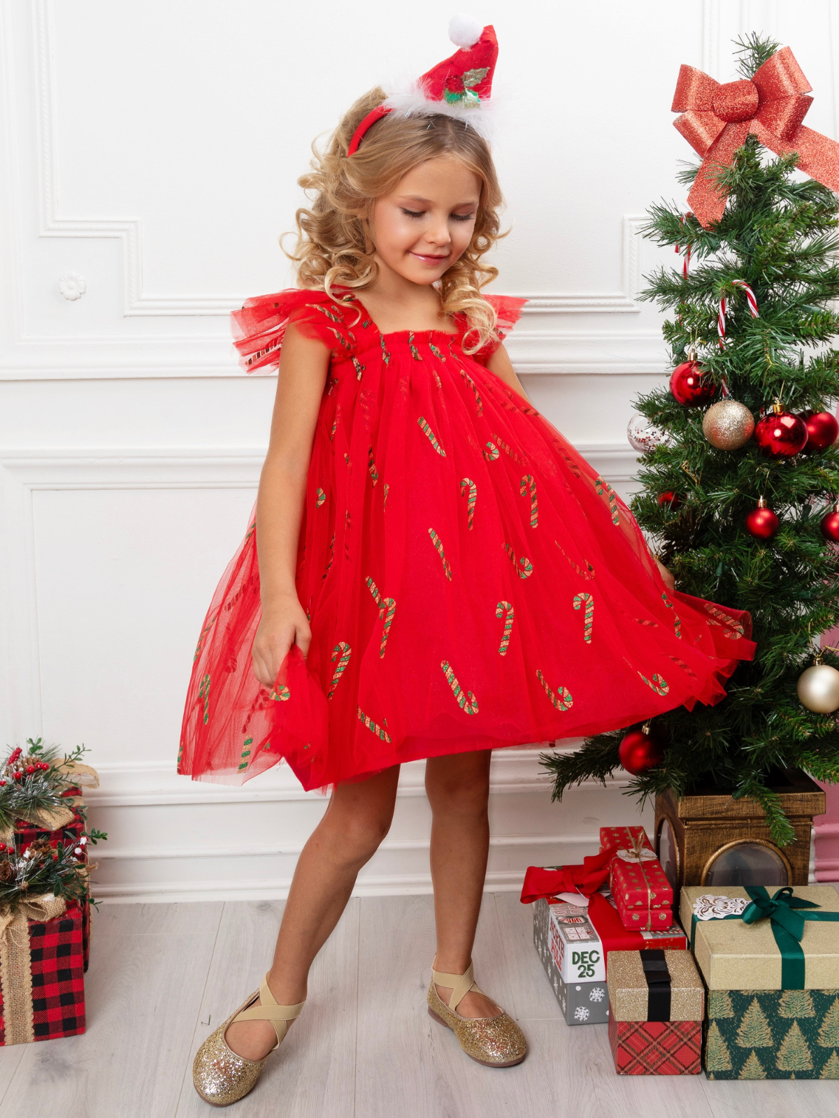 Mia Belle Girls •Candy Cane Sparkle Tulle Christmas Dress-112425br