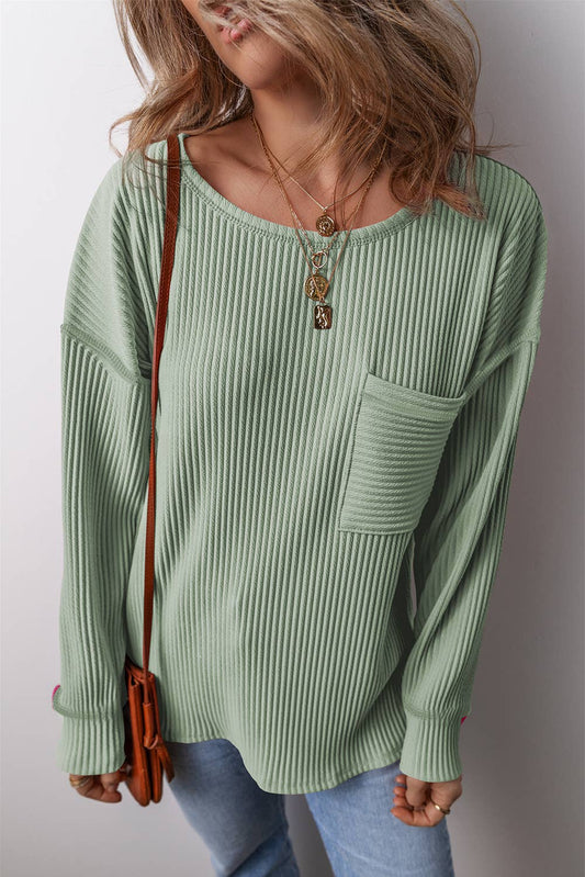 Fall Clothing Corded Drop Shoulder Long Sleeve Top - LD2512