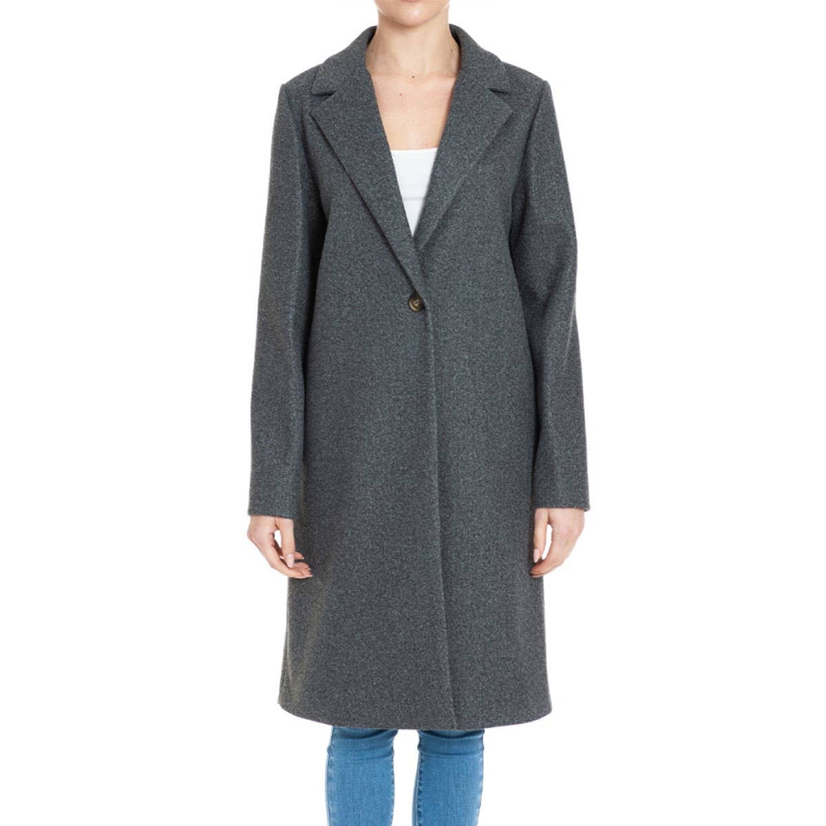 FAUX WOOL SINGLE BREASTED NOTCHED COLLAR LONG COAT GJC757