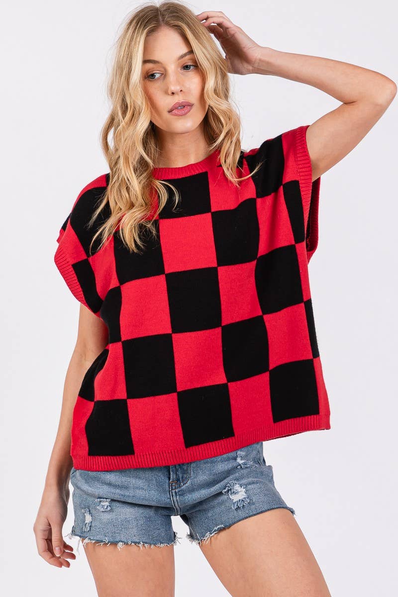 Checkered Knit Sleeveless Game day Top-CKSGD