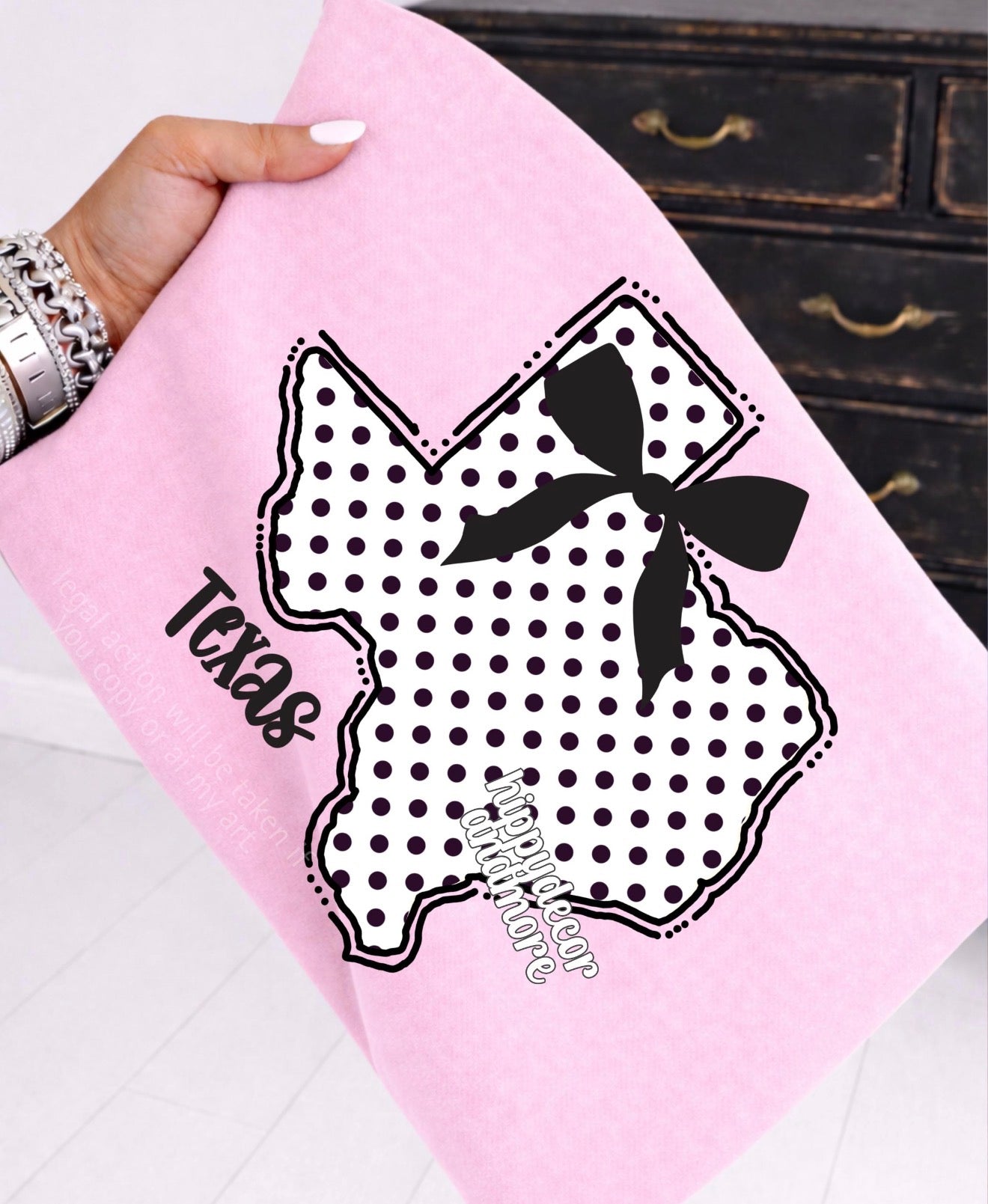 Polka Dot Texas with Bow  - TSHIRT- (GILDAN/JERZEES)