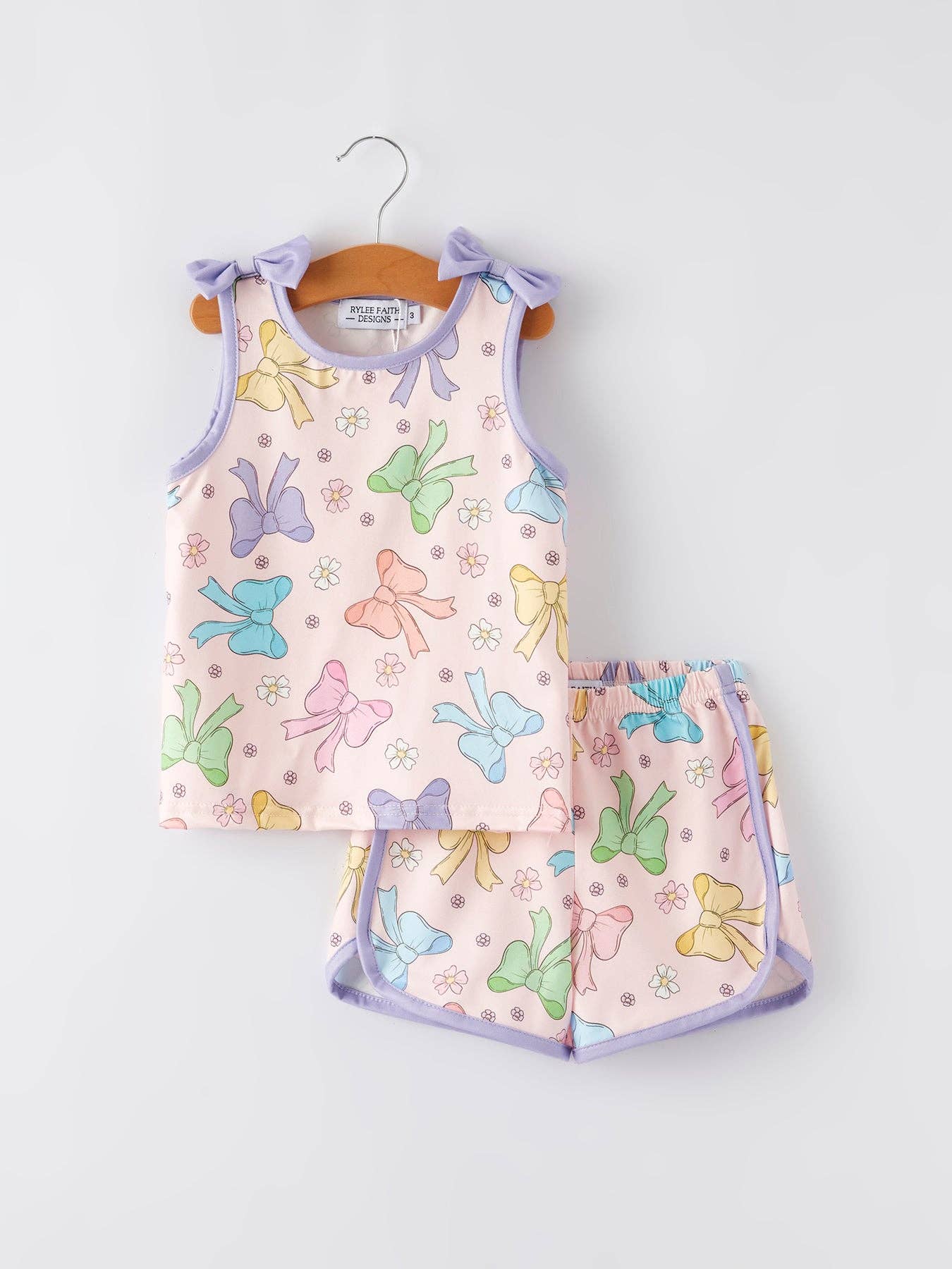 Girls Purple Bow Sleeveless Vest Top and Shorts Set GBS6