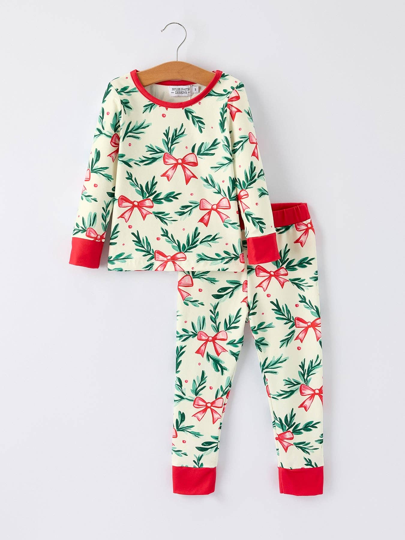 Rylee Faith Designs - Mommy & Me Christmas Bow and Holly Print Pajama Set-112525br