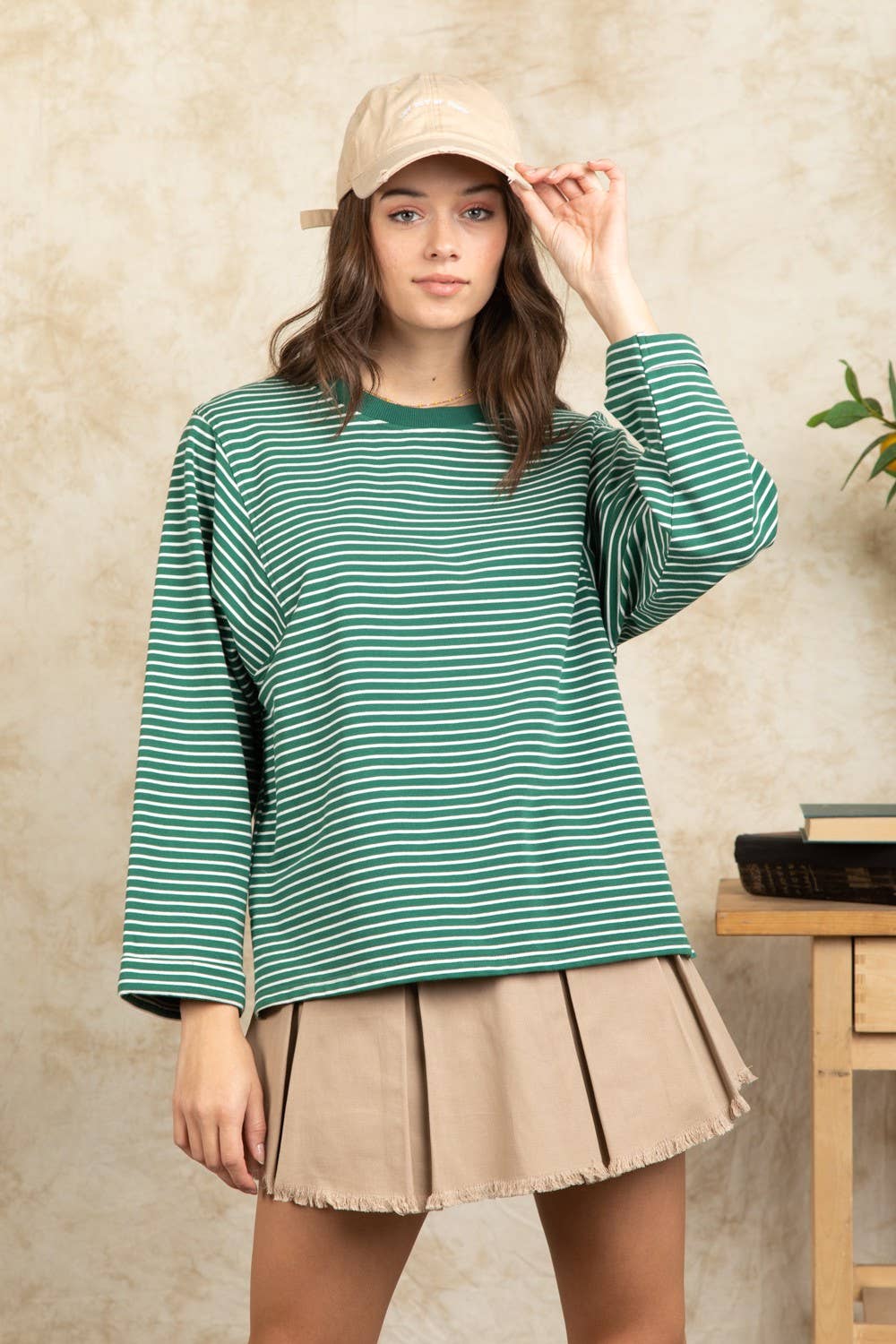 Frenchy Terry Striped Casual Knit Top 11125