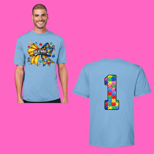 Heatwave Autism awareness T-shirts (front large image) (back number image)  DRI FIT
