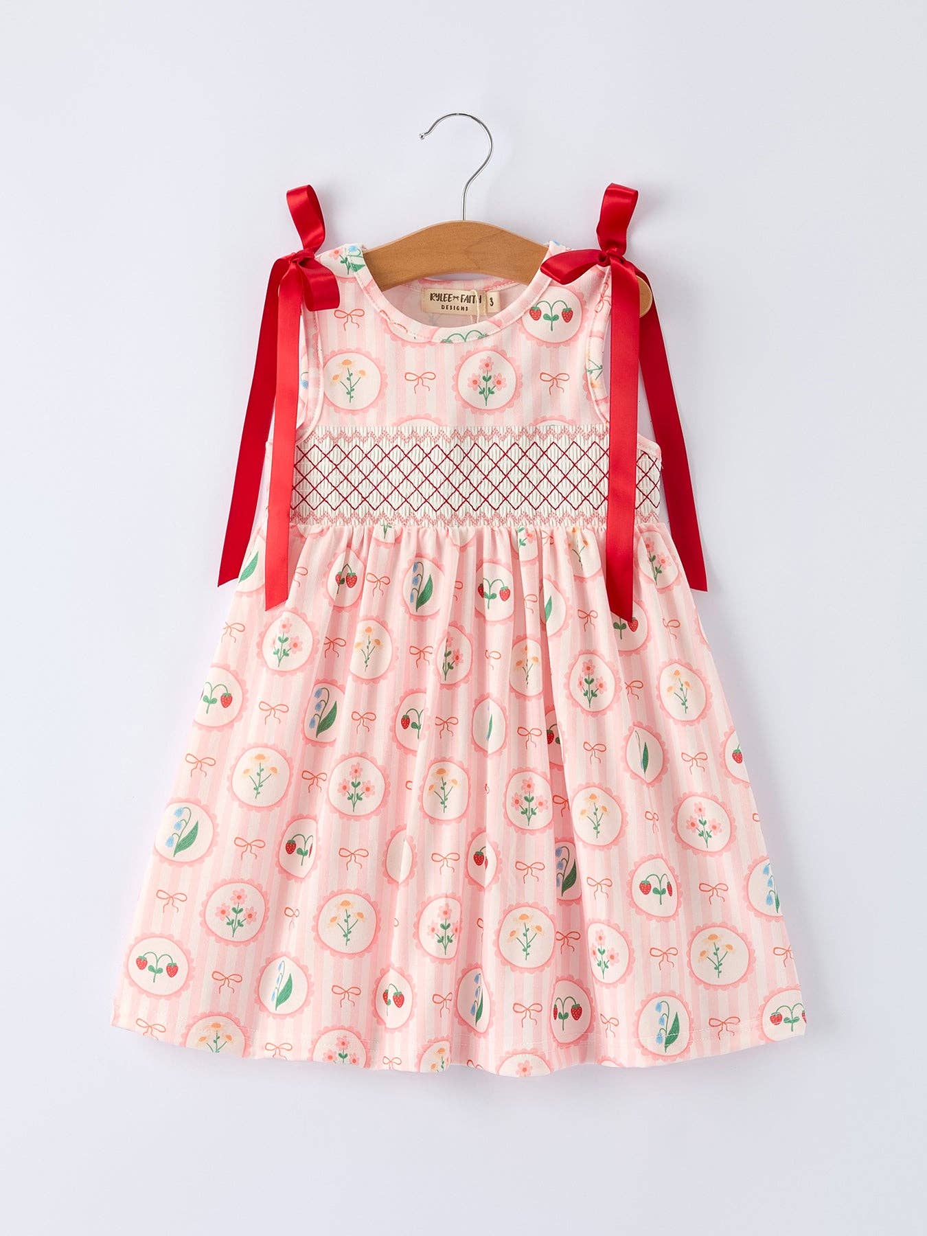 Spring Pink Floral Bow Smocked Girl Dress-020226br