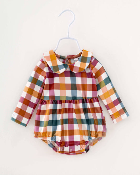 Brown Plaid Print Baby Girl Romper 65113035