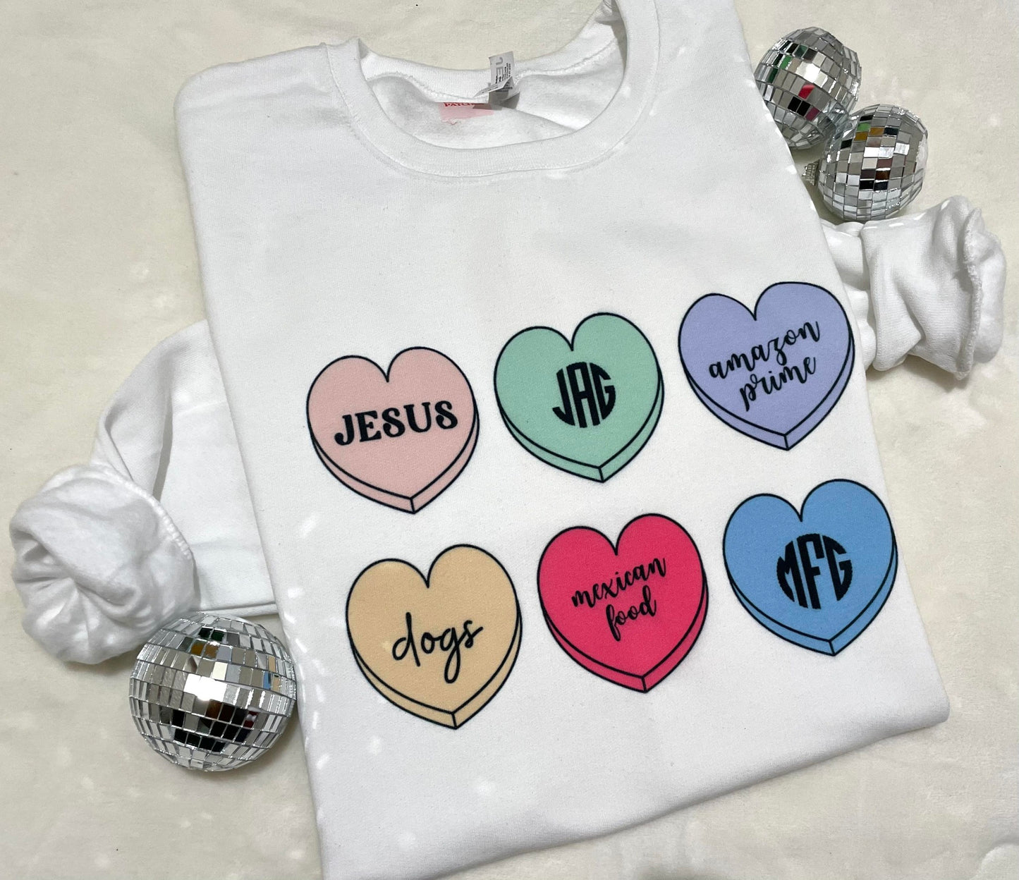 Candy hearts Names sweatshirt