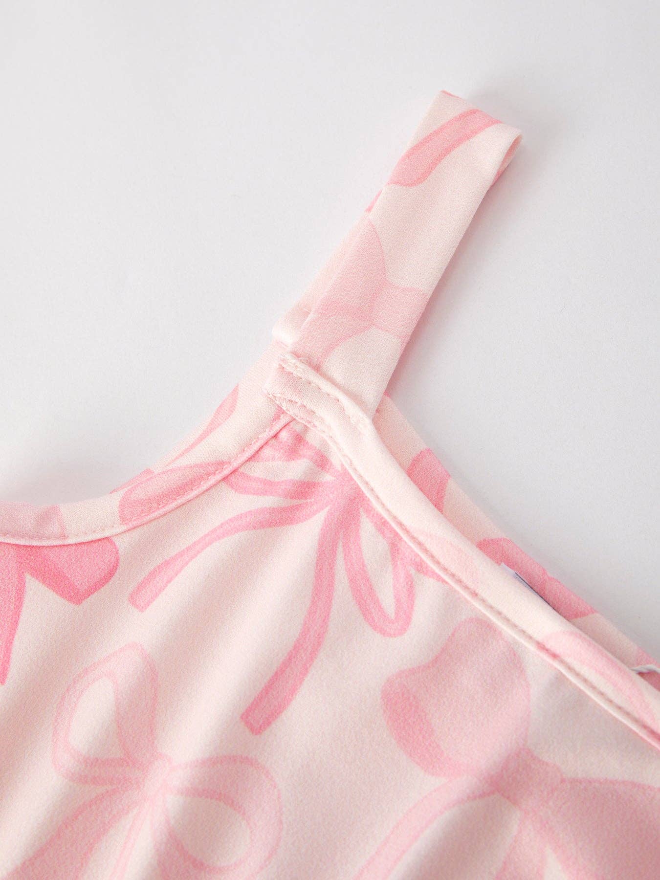 Pink Bow Print Girls Sling Flared Jumpsuit PNG5211