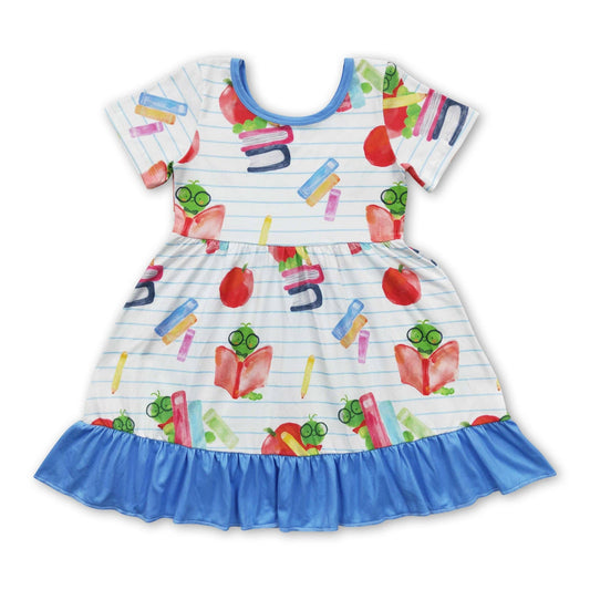 Bookworm apple short sleeves girls back to school dress (BAS-SGBS)