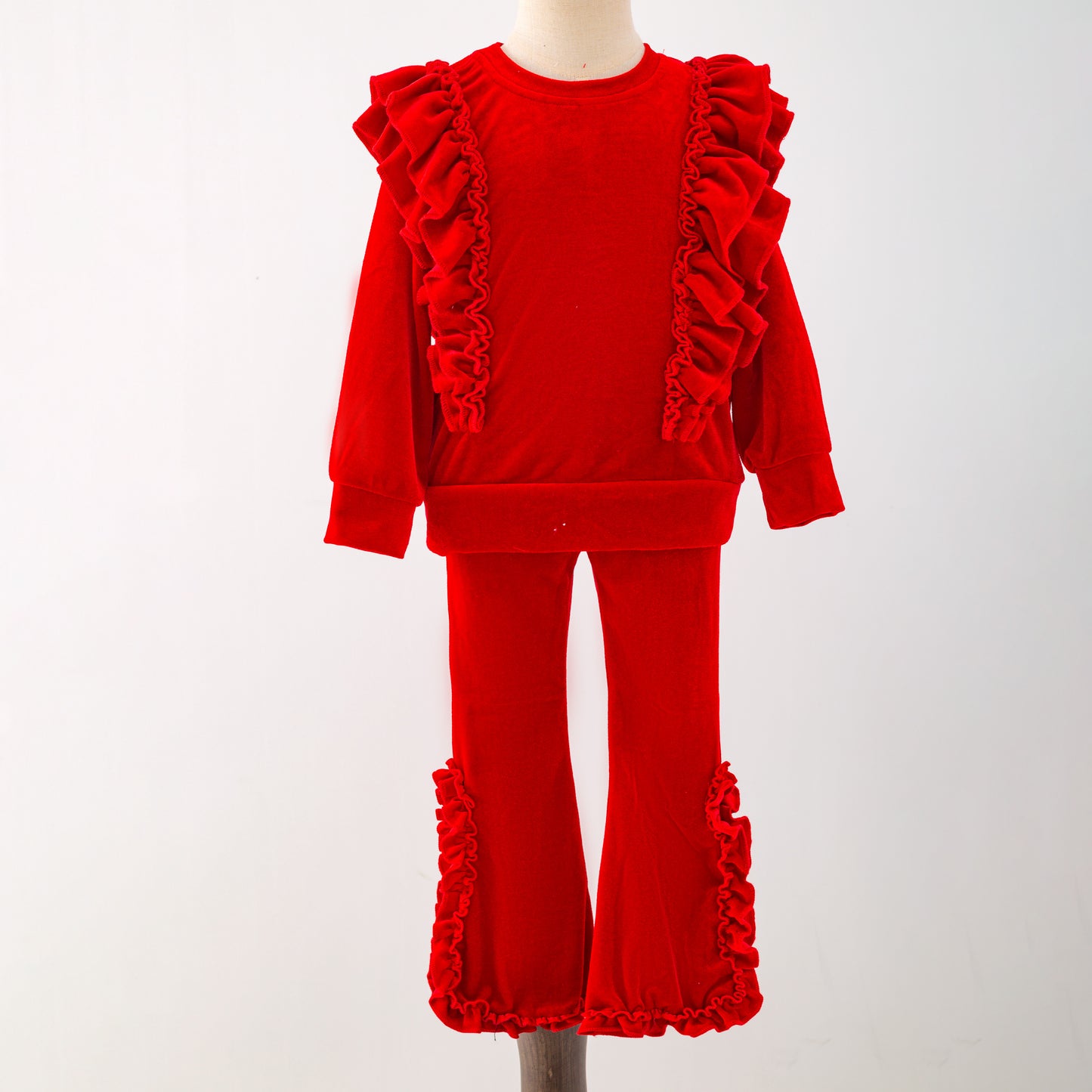 Velvet Ruffle Girls Set- RED VRGS-R