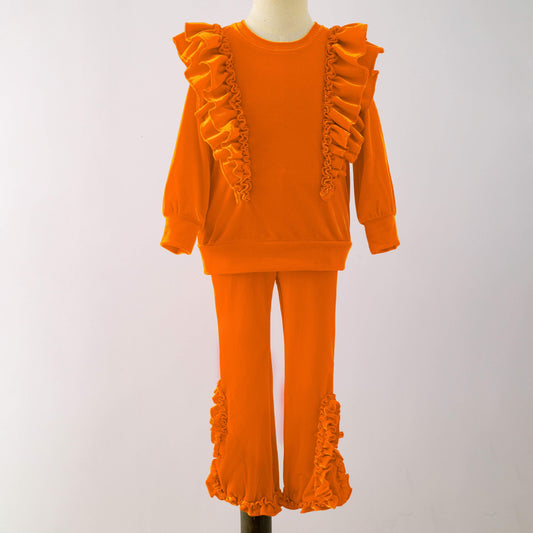 Velvet Ruffle Girls Set- ORANGE  VRGSO
