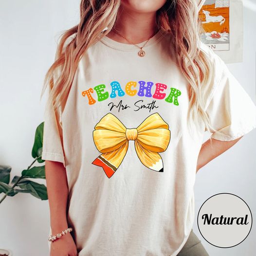 Custom Teacher name Pencil Bow T-shirt