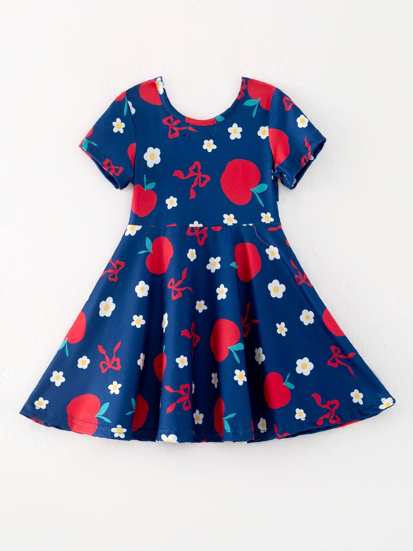 Navy Apple Floral Girls Back to School Dress DRG52
