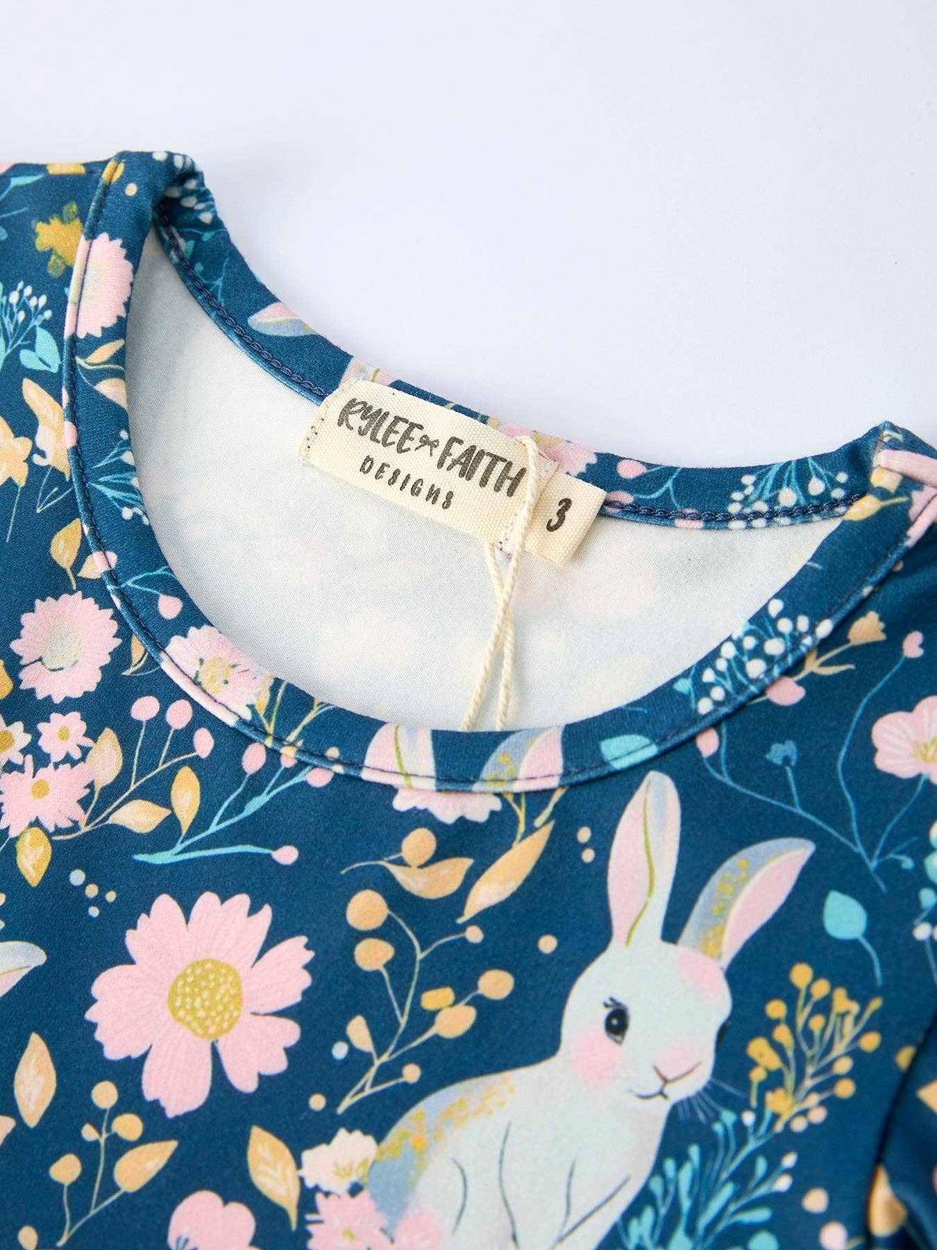 Teal Bunny Garden Ruffle Sleeve Girls Dress- 020526br