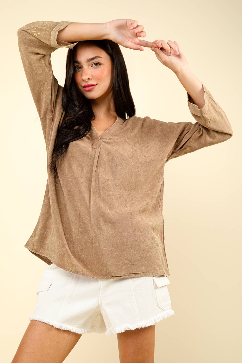 Oversized Washed Soft Shirts Blouse Top JVNT-179L