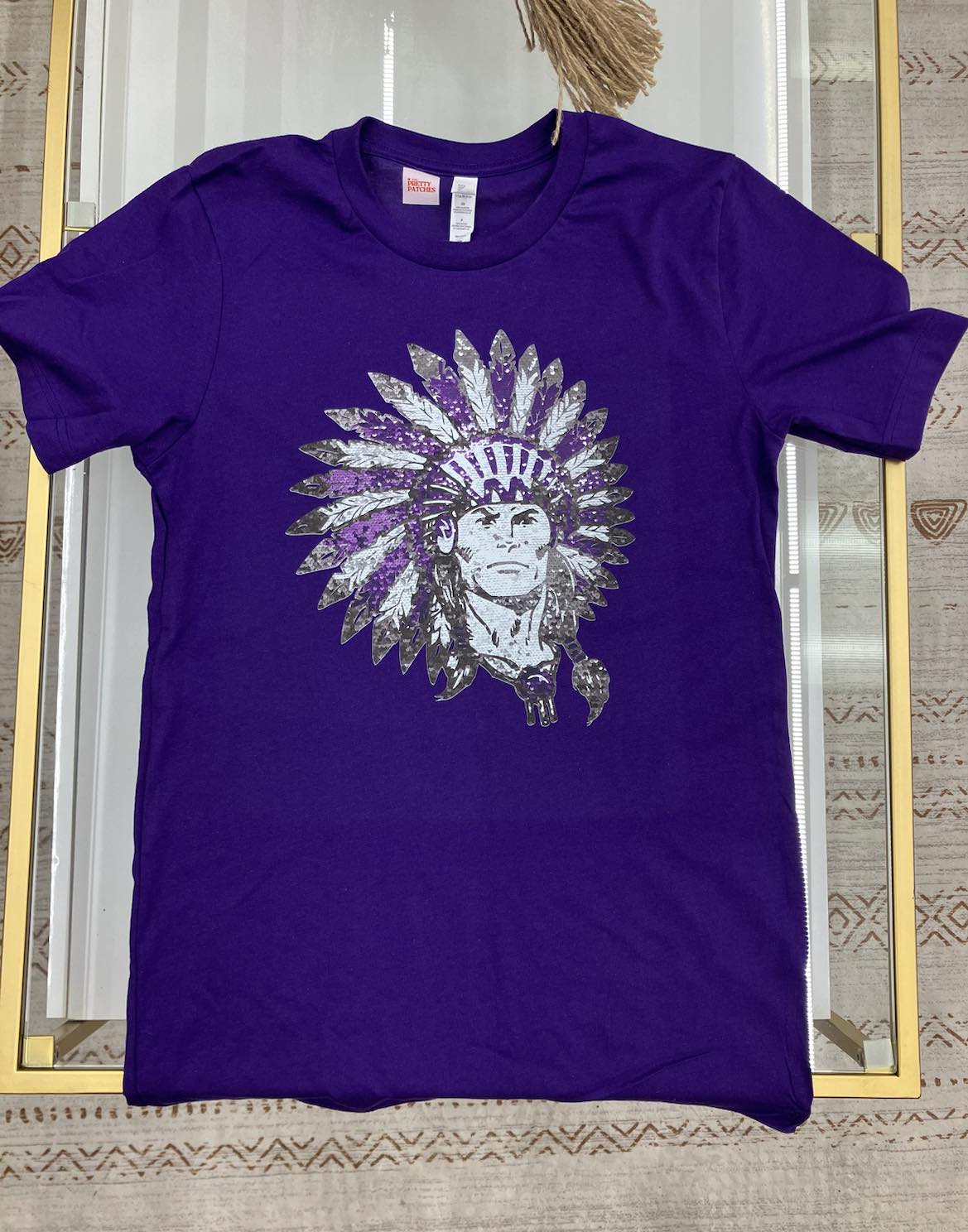 PNG Indian mascot face faux sequin -t shirt