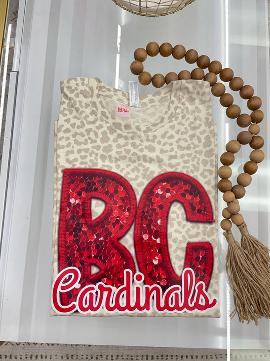 Cardinals Faux Embroidery T-shirt  (RED BC- RED AND WHITE CARDINALS CURSIVE)