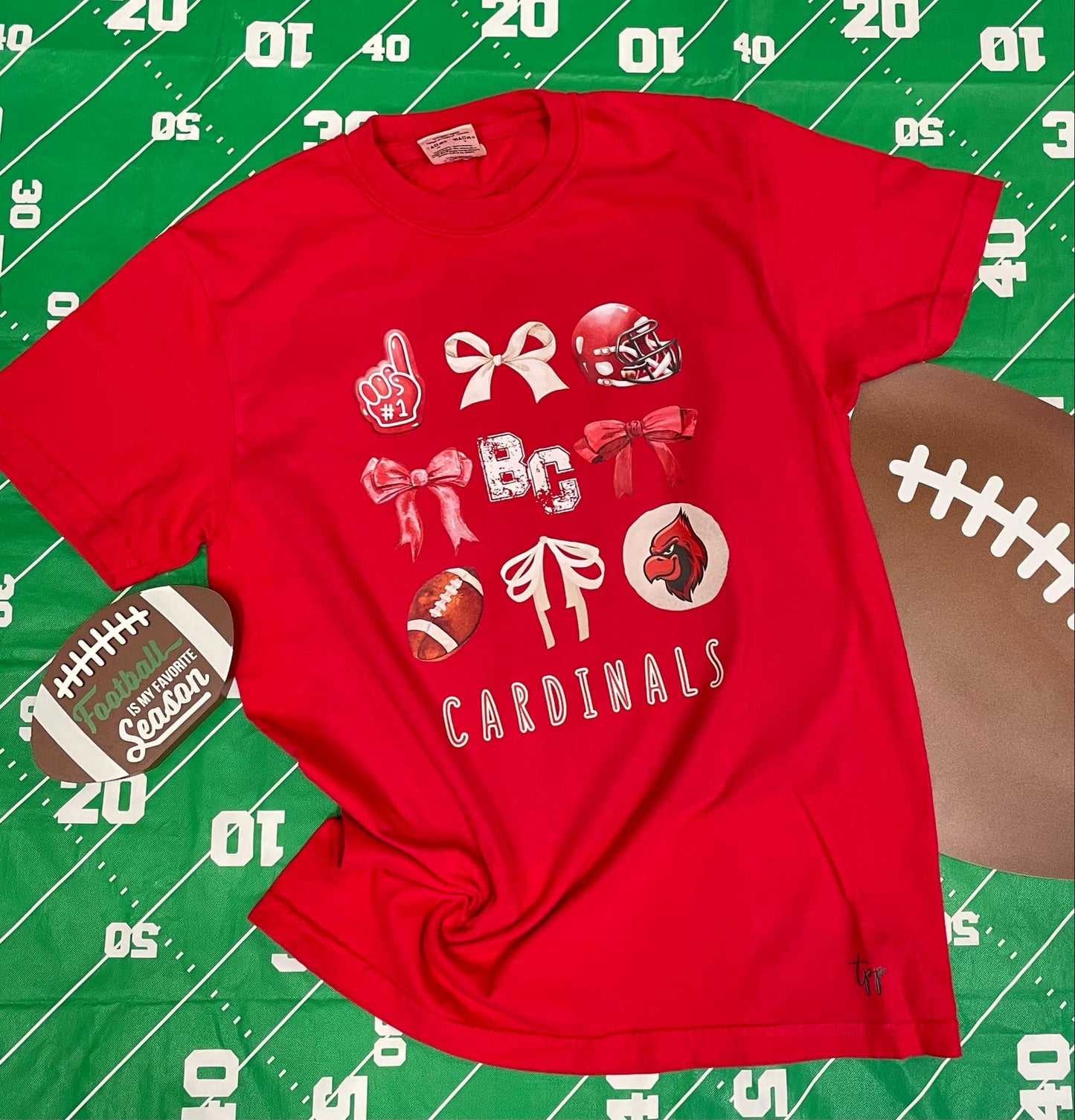 Cardinals at the bottom BC "bc cream in the center- Bows and football t-shirt