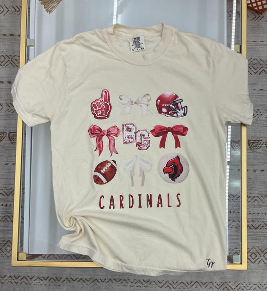 Cardinals at the bottom BC "bc cream in the center "red outline"- Bows and football t-shirt