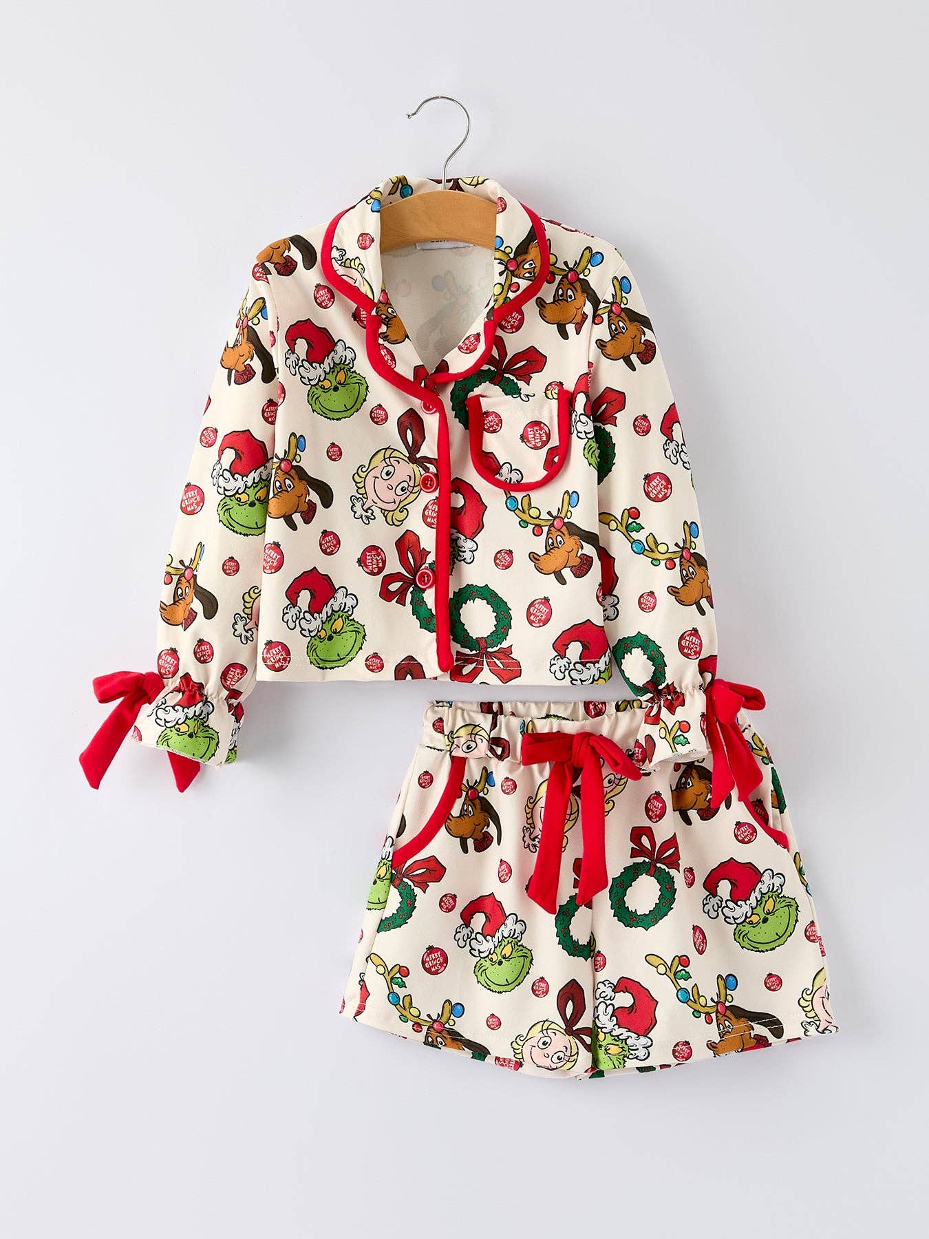Rylee Faith Designs - Christmas Wreath Character Print Girls Pajama Set- 10.23et