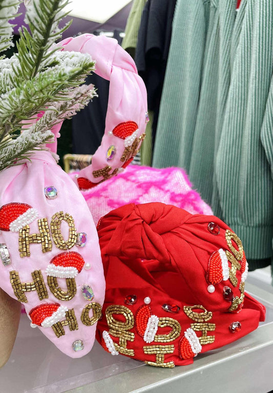 HO HO HO  HOLIDAY SEED BEAD HEADBAND | 91H5240