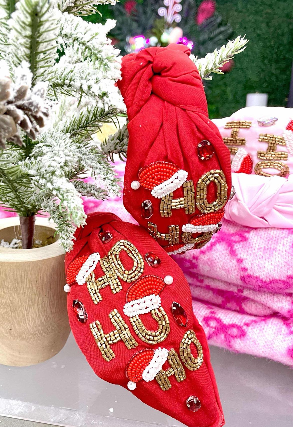 HO HO HO  HOLIDAY SEED BEAD HEADBAND | 91H5240