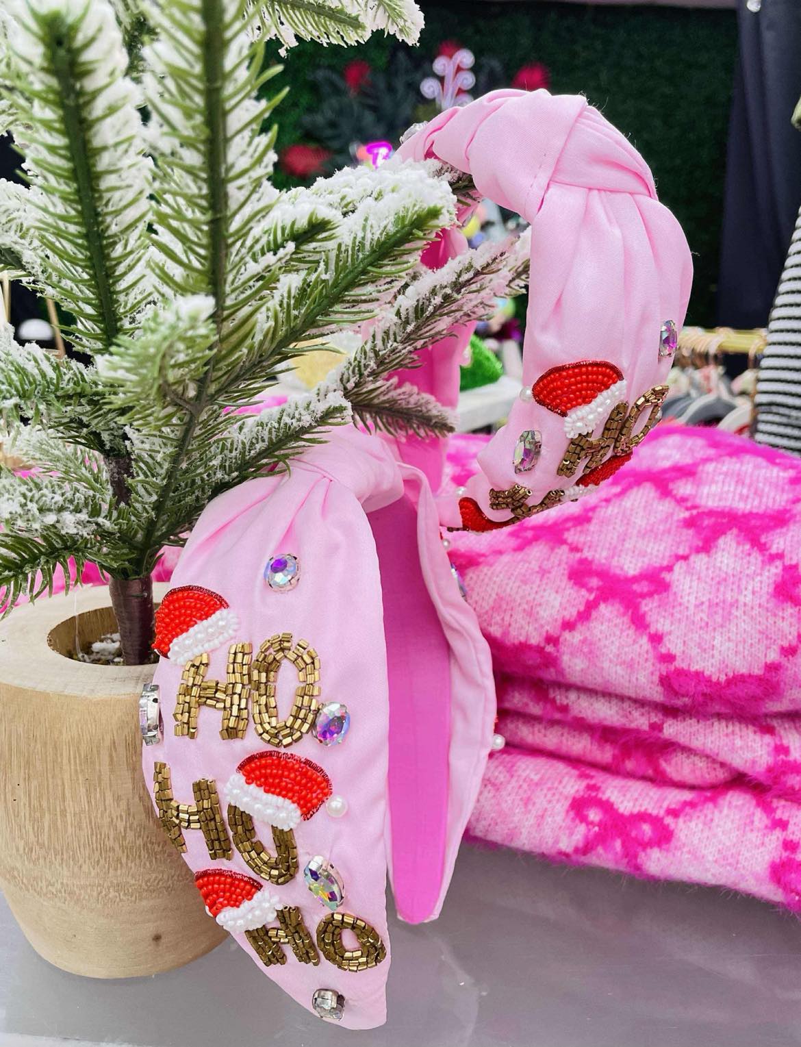 HO HO HO  HOLIDAY SEED BEAD HEADBAND | 91H5240