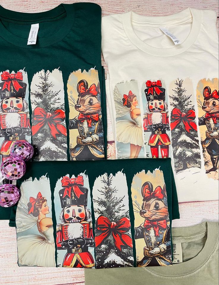 Vintage Ballerina , nutcracker, Christmas tree, mouse T-shirt