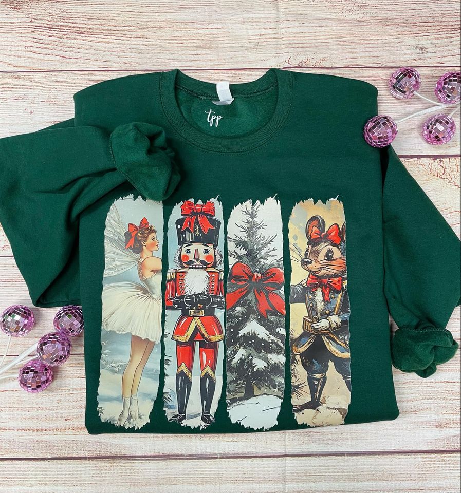 Vintage Ballerina , nutcracker, Christmas tree, mouse LONG SLEEVE