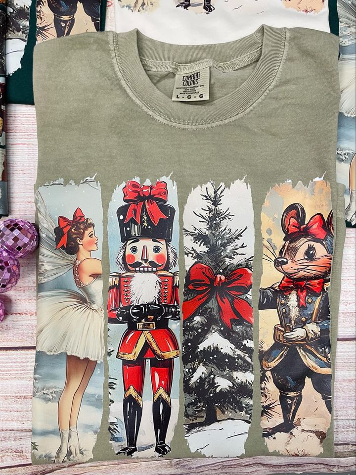 Vintage Ballerina , nutcracker, Christmas tree, mouse LONG SLEEVE