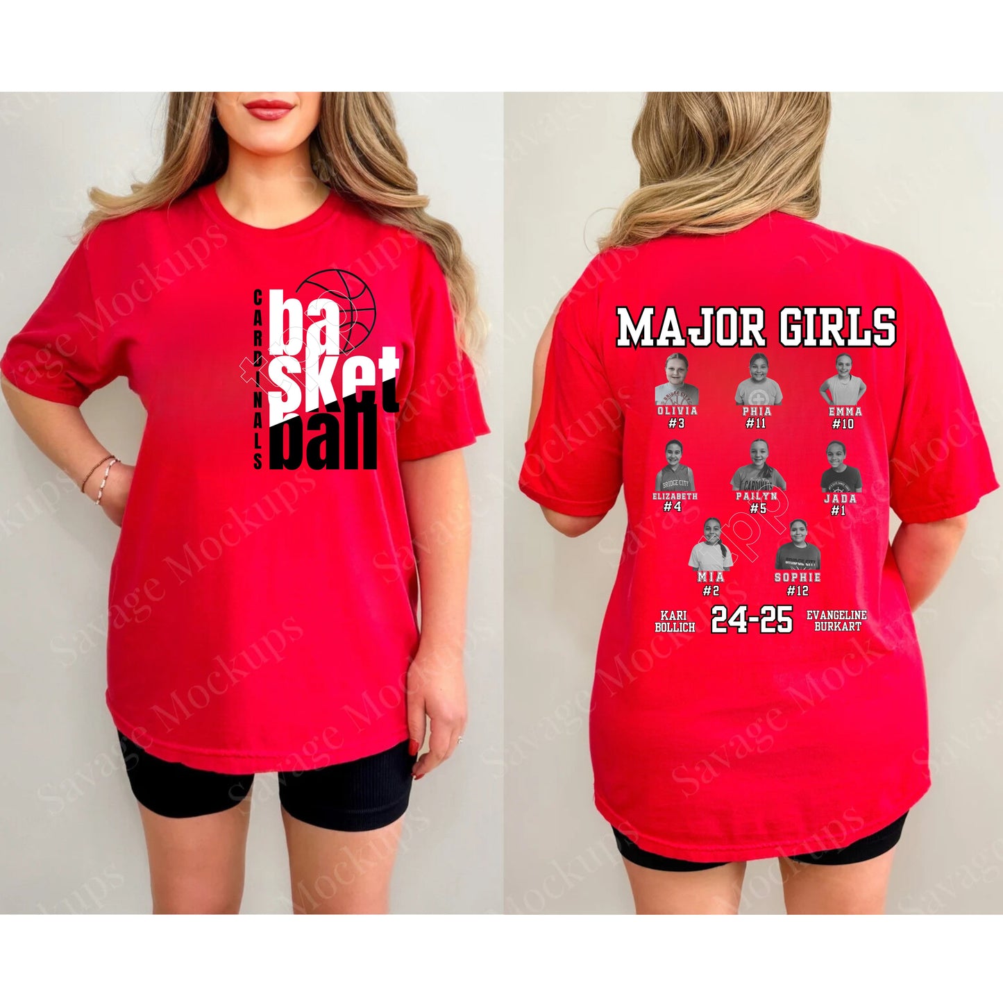 Cardinals Basketball Major Girls T-Shirt (Bella or Color Comfort)