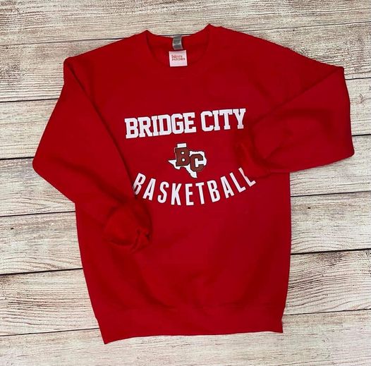 Bridge city BC Basketball (white texas BC red in the center) white font (GILDAN ONLY)