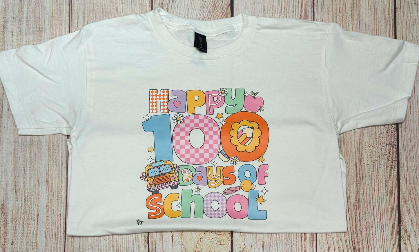 Happy 100 Days of School - Retro School Bus - T SHIRT - (Bella)