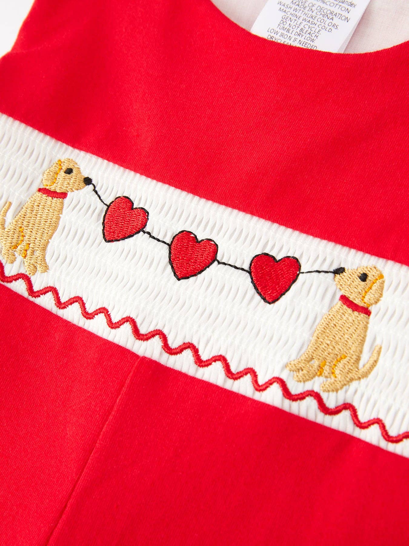 Valentine's Day Dog Heart Smocking Embroidered Boys Romper VD1