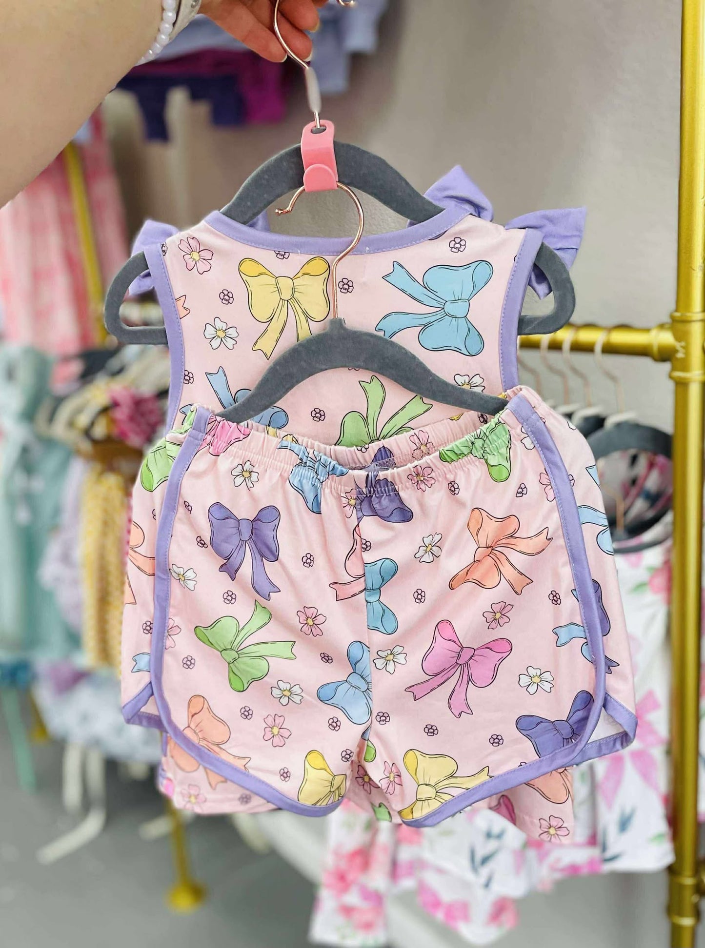 Girls Purple Bow Sleeveless Vest Top and Shorts Set GBS6