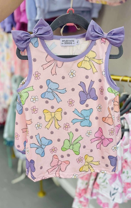 Girls Purple Bow Sleeveless Vest Top and Shorts Set GBS6