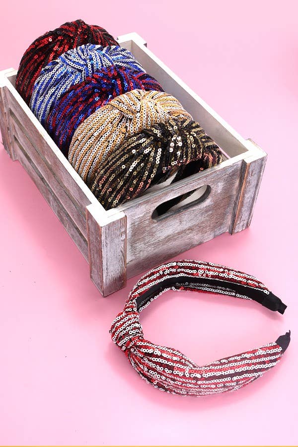 SEQUIN STRIPE EMBELLISHED KNOT HEADBAND 40HB145