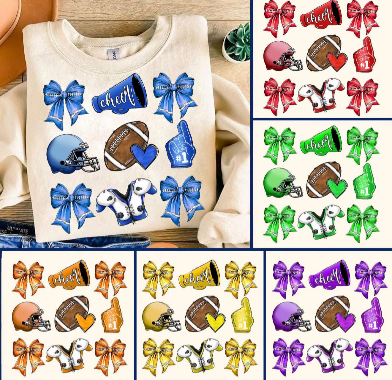 COLORFUL FOOTBALL DESIGNS- T SHIRT- (Jerzee/Gildan) (TODDLER YOUTH)