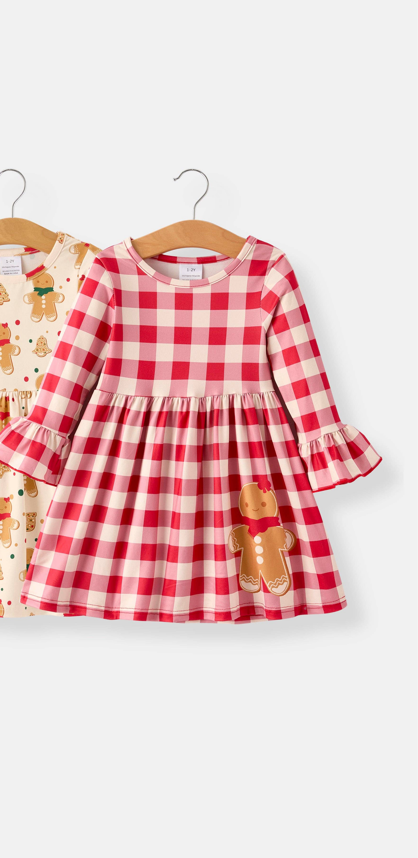 Winter Christmas Plaid Print with Gingerbread Girls Dress-WCPPG