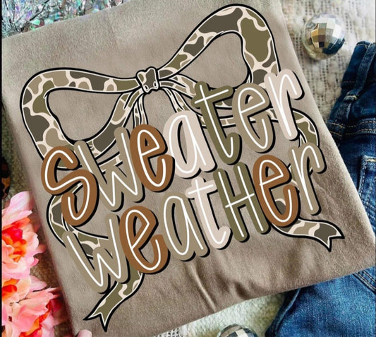 Sweater Weather with Camo Bow - SWEATSHIRT - (Jerzee/Gildan)