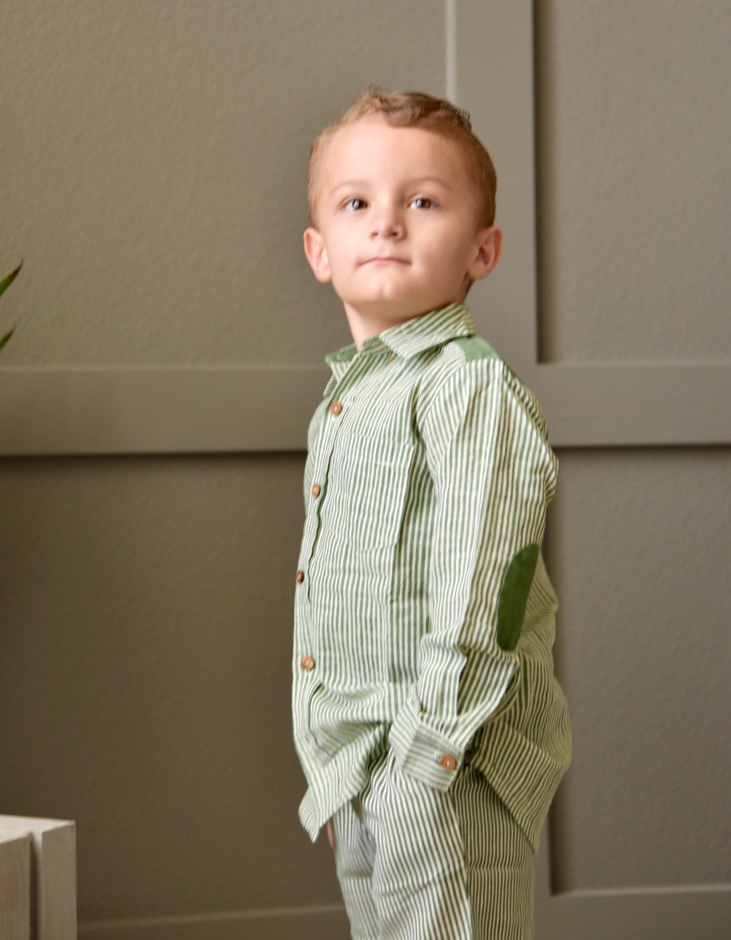 Boys Striped Shirt - Olive Green YB1962