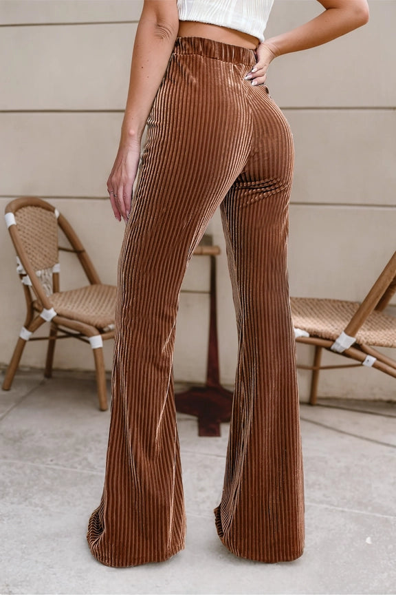 Solid Color High Waist Flare Corduroy Pants