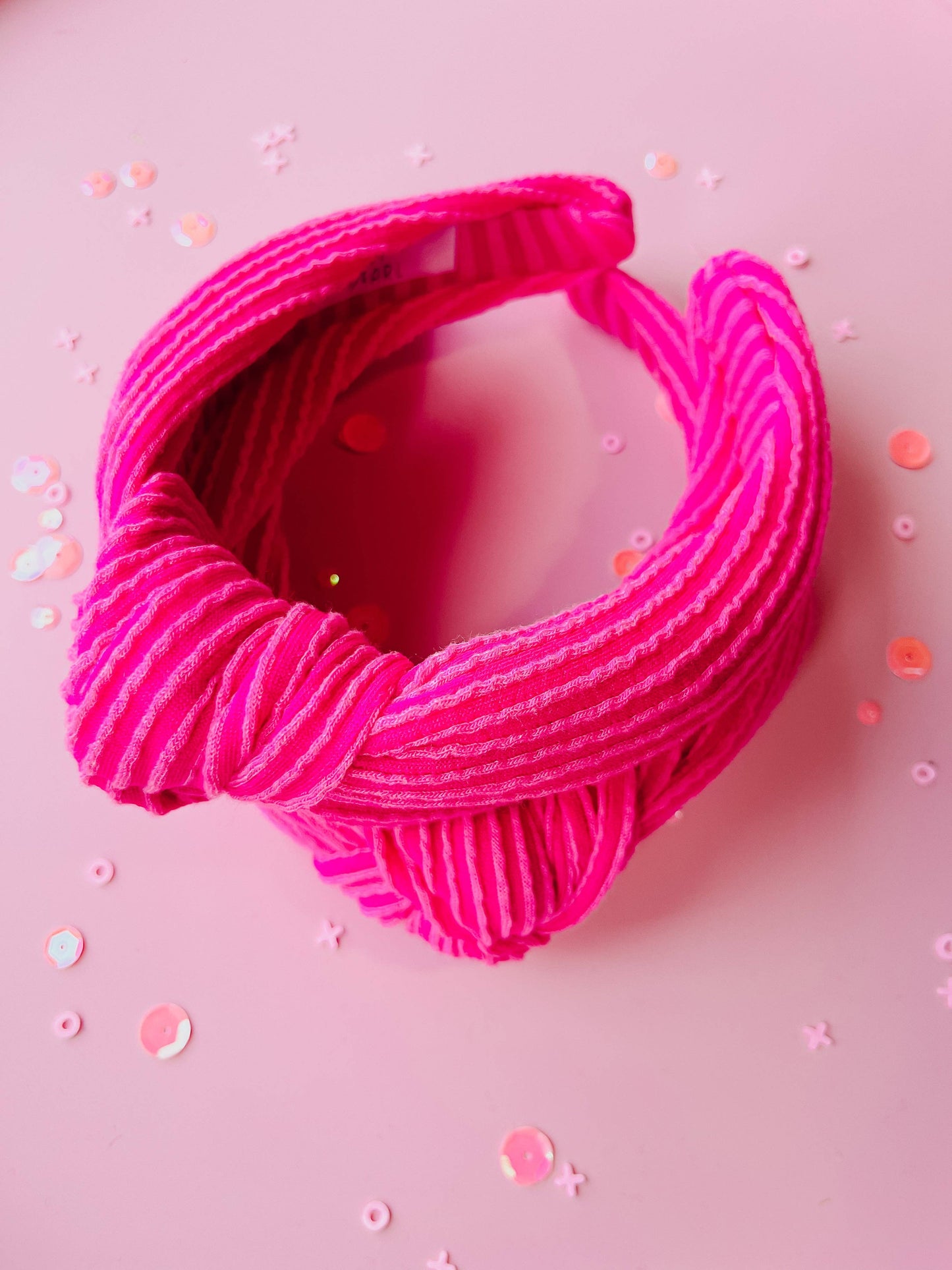 Hot Pink Ribbed Knotted Headband for Girls & Women