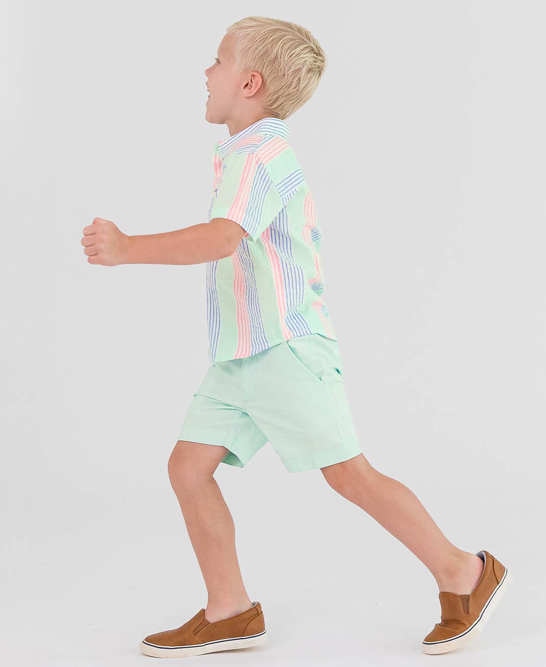 Boys Multi-Color Seersucker Short Sleeve Button Down Shirt  09887