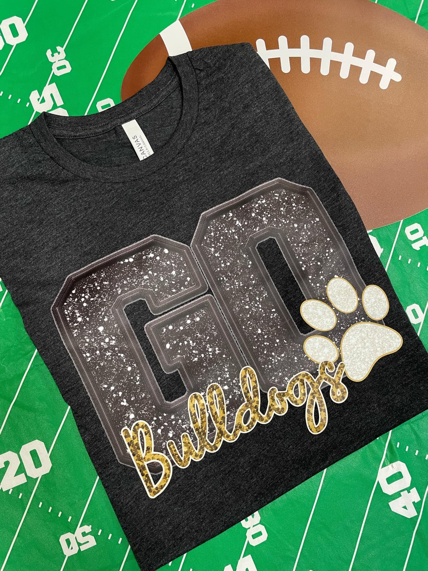 GO Bulldogs  FAUX SEQUIN GLITTER T-SHIRT (GOLD AND BLACK)