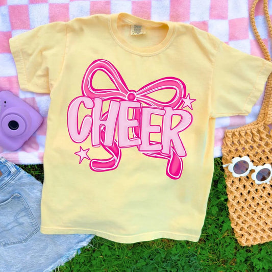 CHEER- LARGE PINK RIBBON WITH STARS T-SHIRT  (Jerzee/Gildan)